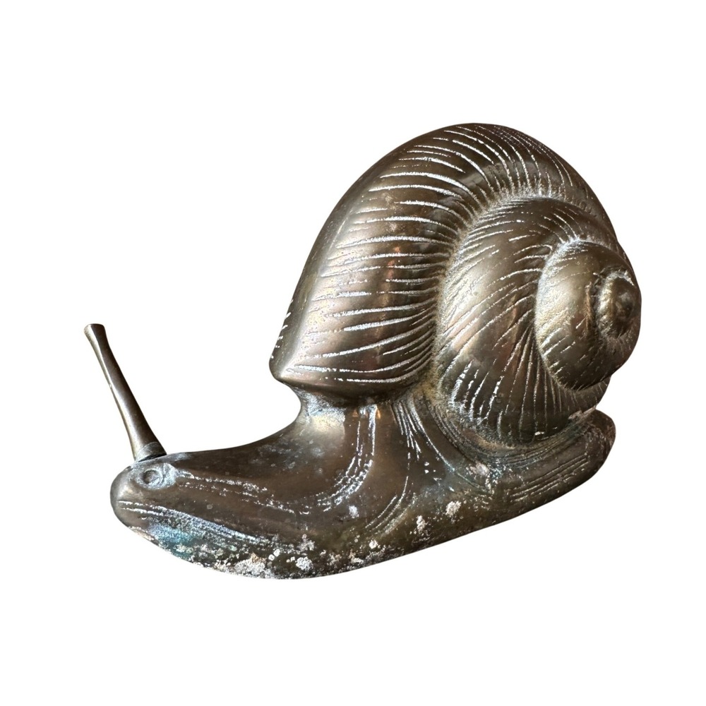 Vintage Solid Brass Snail Figurine Garden Decor Paperweight Large Patina